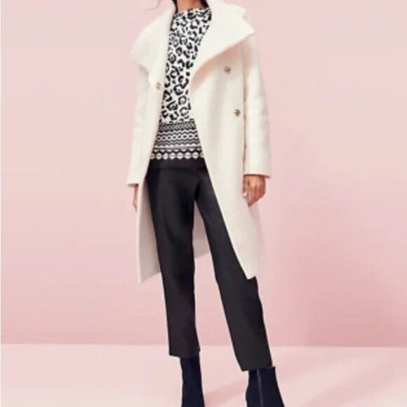 Ann Taylor cream ivory wool blend belted coat M petite - Picture 3 of 15